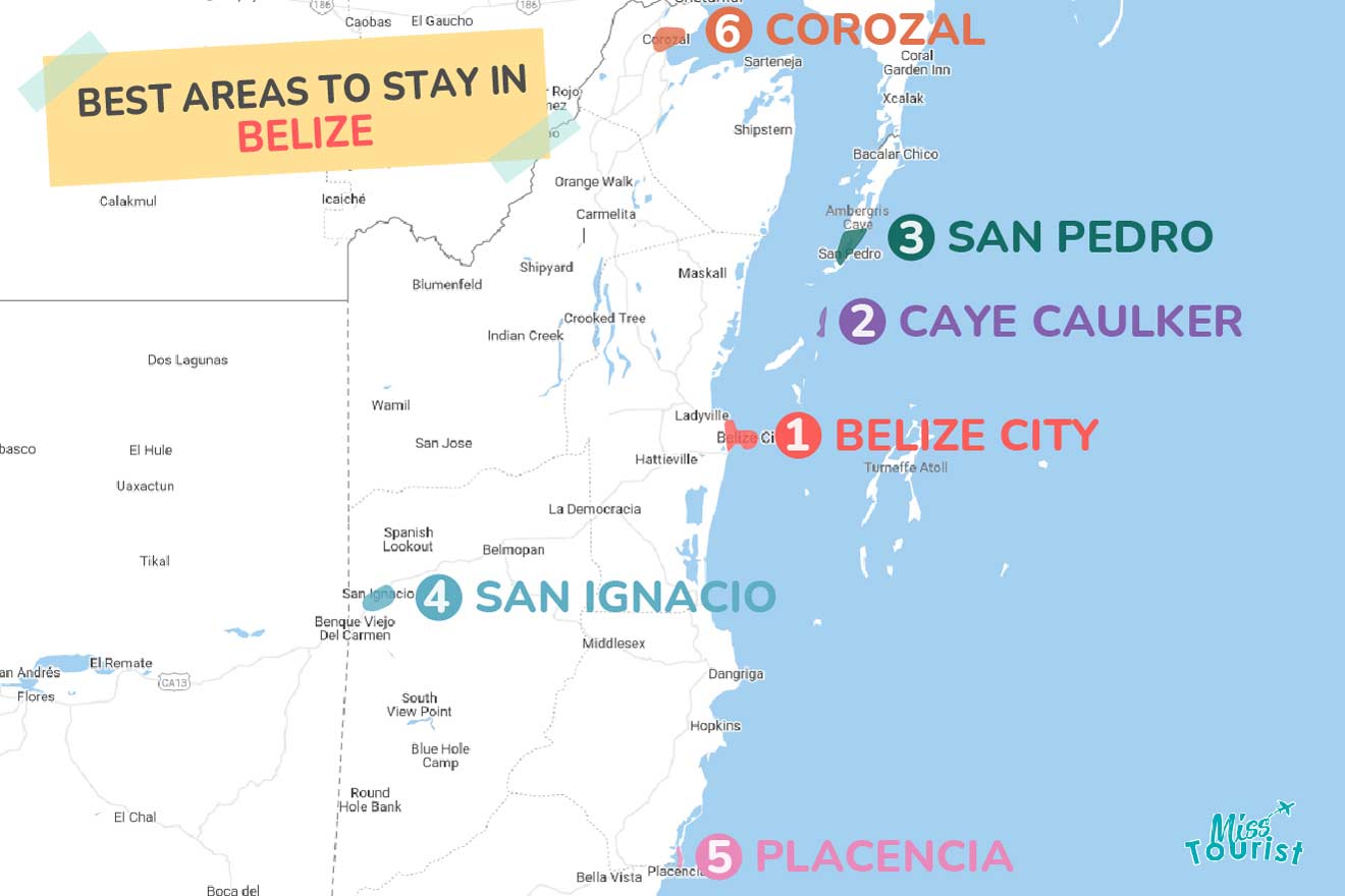 Map of best places to stayin Belize